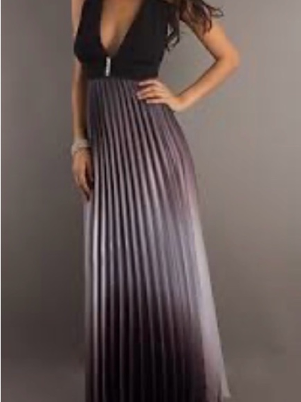 Vintage Betsy & Adam Black to Silver Pleated Ombre Dress